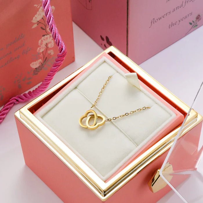 Trending Rose Gift Box with Name Engraved Heart Shaped Necklace [Combo]